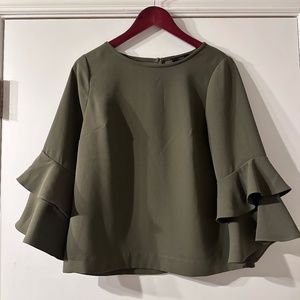 J Crew Olive Green Flutter Sleeve Top